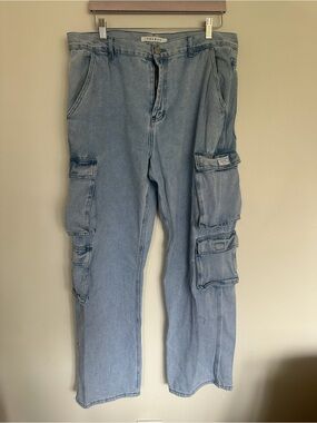 PacSun Baggy Cargo Jeans Light Wash 34x32 Wide Leg Utility Denim